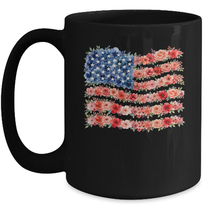 Floral American Flag Flowers Wildflowers 4Th Of July Mug | siriusteestore