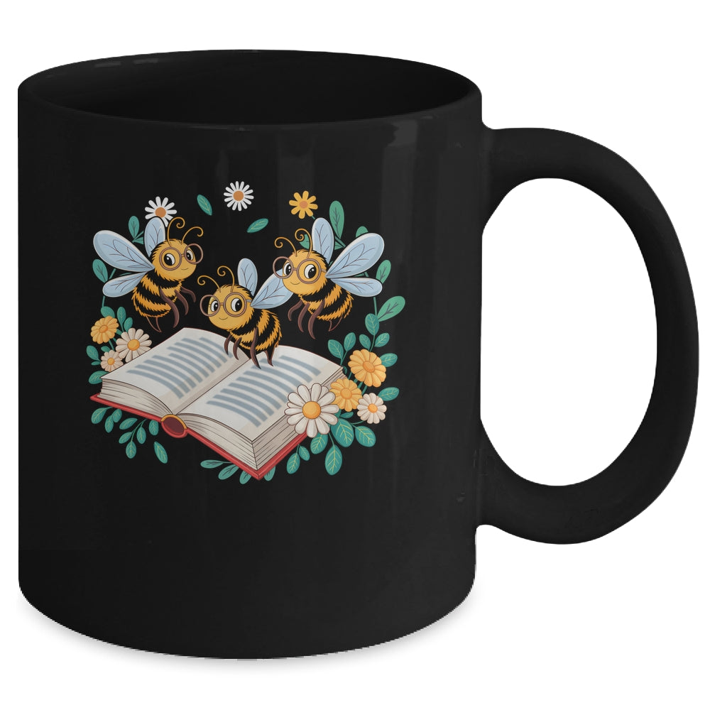 Floral Bee Reading Book Wildflower Bookish Librarian Bookworm Mug | siriusteestore
