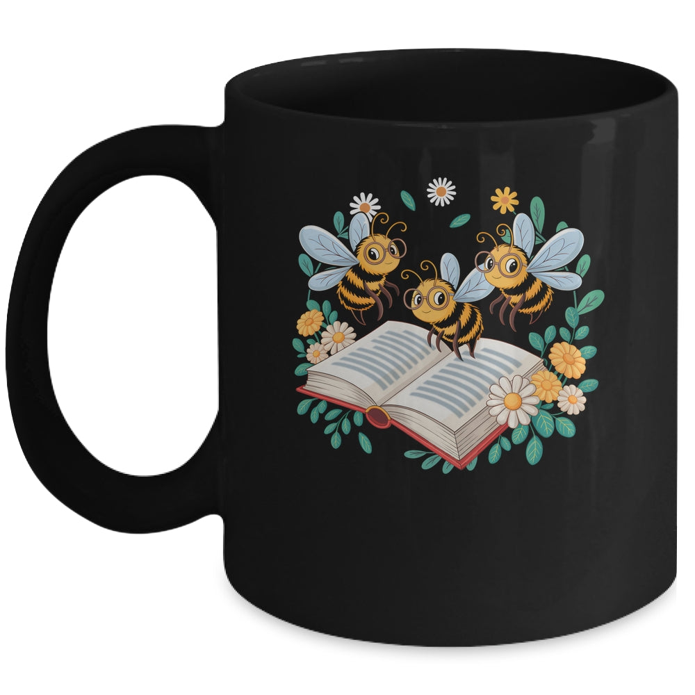 Floral Bee Reading Book Wildflower Bookish Librarian Bookworm Mug | siriusteestore