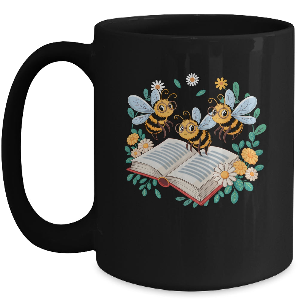 Floral Bee Reading Book Wildflower Bookish Librarian Bookworm Mug | siriusteestore