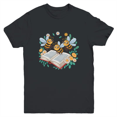 Floral Bee Reading Book Wildflower Bookish Librarian Bookworm Youth Shirt | siriusteestore