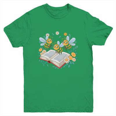 Floral Bee Reading Book Wildflower Bookish Librarian Bookworm Youth Shirt | siriusteestore