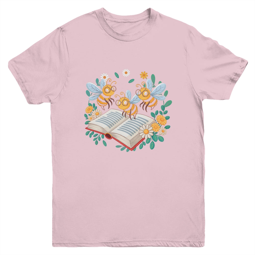 Floral Bee Reading Book Wildflower Bookish Librarian Bookworm Youth Shirt | siriusteestore