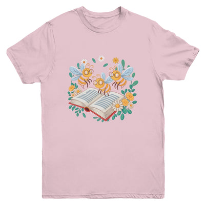 Floral Bee Reading Book Wildflower Bookish Librarian Bookworm Youth Shirt | siriusteestore