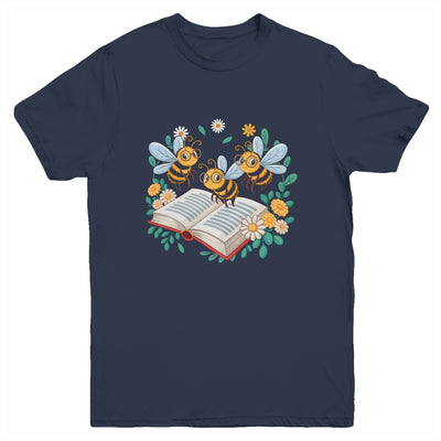 Floral Bee Reading Book Wildflower Bookish Librarian Bookworm Youth Shirt | siriusteestore