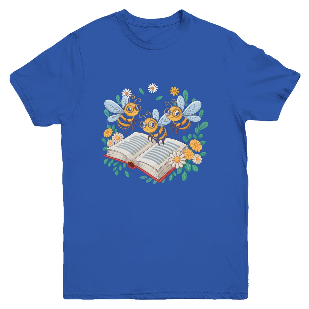 Floral Bee Reading Book Wildflower Bookish Librarian Bookworm Youth Shirt | siriusteestore