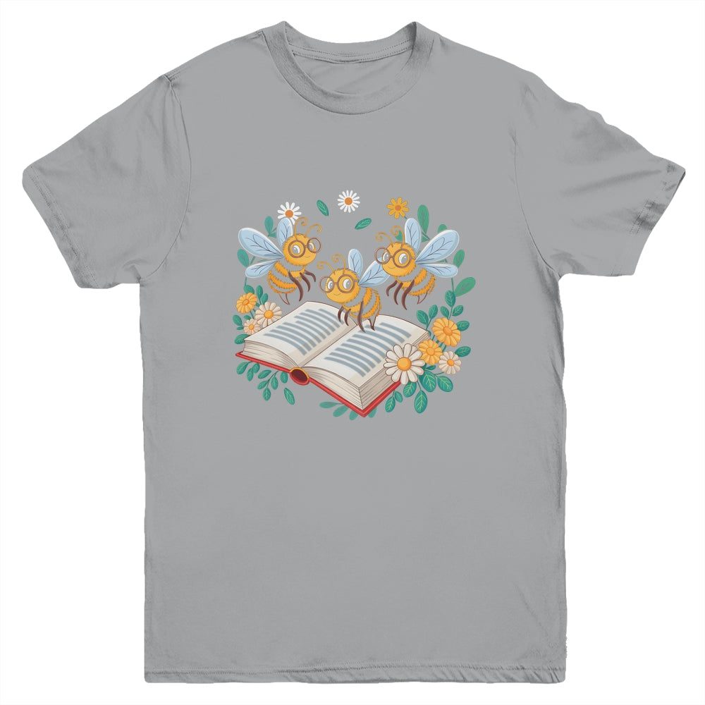 Floral Bee Reading Book Wildflower Bookish Librarian Bookworm Youth Shirt | siriusteestore