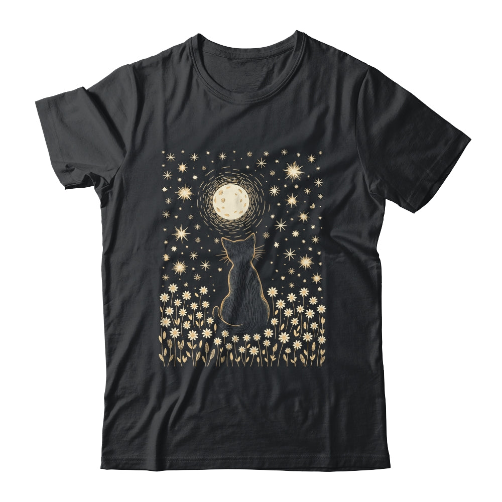 Floral Black Cat And Moon Halloween Cottagecore Aesthetic Shirt & Sweatshirt | siriusteestore