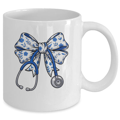 Floral Blue Coquette Bow Nurse Stethoscope Nursing Doctor Mug | siriusteestore