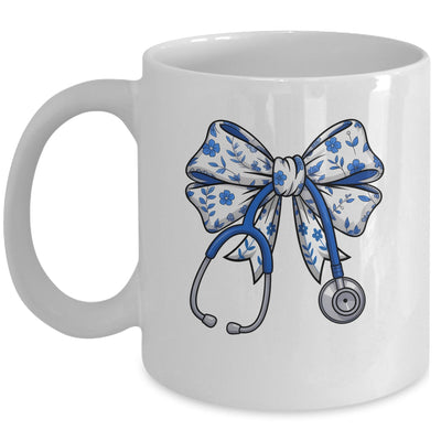 Floral Blue Coquette Bow Nurse Stethoscope Nursing Doctor Mug | siriusteestore