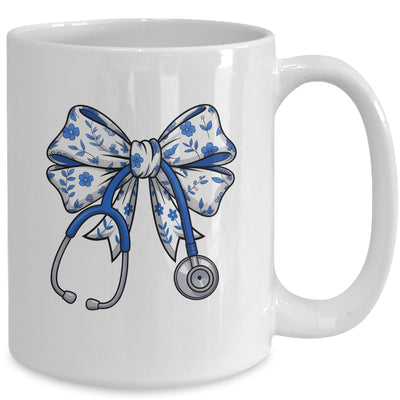 Floral Blue Coquette Bow Nurse Stethoscope Nursing Doctor Mug | siriusteestore