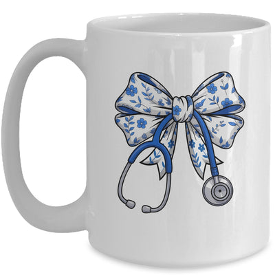 Floral Blue Coquette Bow Nurse Stethoscope Nursing Doctor Mug | siriusteestore