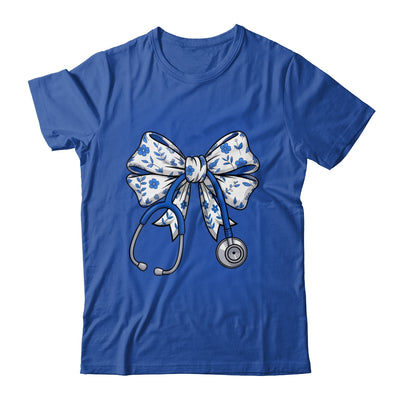Floral Blue Coquette Bow Nurse Stethoscope Nursing Doctor Shirt & Tank Top | siriusteestore