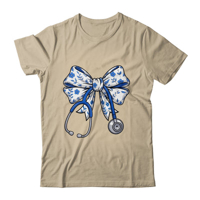 Floral Blue Coquette Bow Nurse Stethoscope Nursing Doctor Shirt & Tank Top | siriusteestore