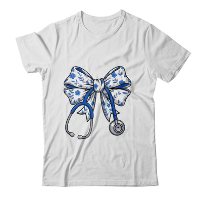 Floral Blue Coquette Bow Nurse Stethoscope Nursing Doctor Shirt & Tank Top | siriusteestore