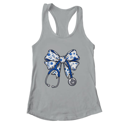 Floral Blue Coquette Bow Nurse Stethoscope Nursing Doctor Shirt & Tank Top | siriusteestore