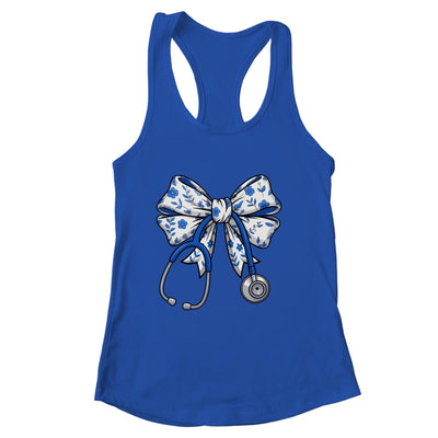 Floral Blue Coquette Bow Nurse Stethoscope Nursing Doctor Shirt & Tank Top | siriusteestore