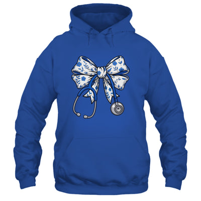 Floral Blue Coquette Bow Nurse Stethoscope Nursing Doctor Shirt & Tank Top | siriusteestore