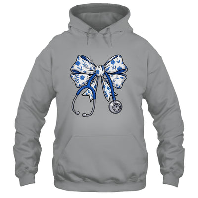 Floral Blue Coquette Bow Nurse Stethoscope Nursing Doctor Shirt & Tank Top | siriusteestore