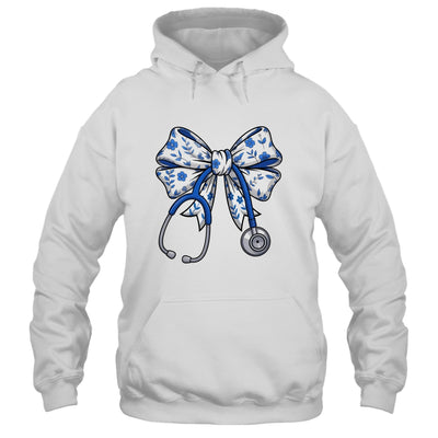 Floral Blue Coquette Bow Nurse Stethoscope Nursing Doctor Shirt & Tank Top | siriusteestore