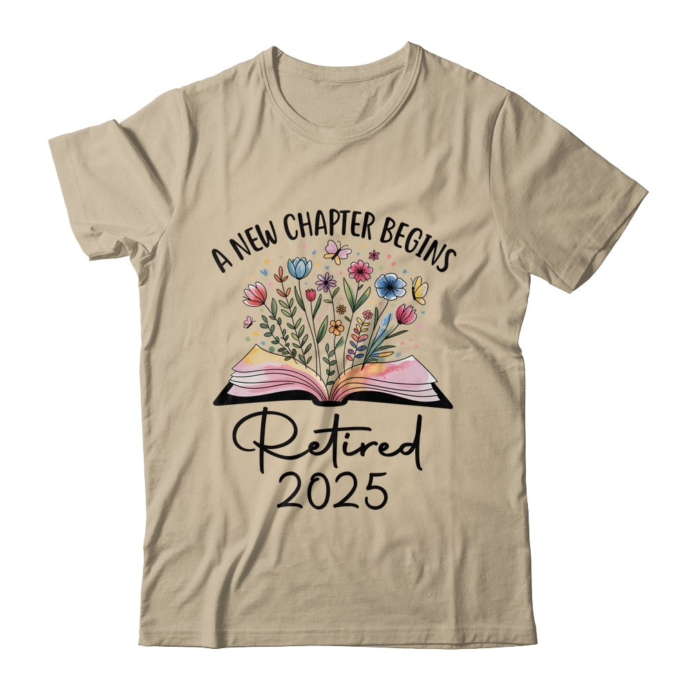 Floral Book A New Chapter Begins Retired 2025 Teacher Retirement Shirt & Tank Top | siriusteestore