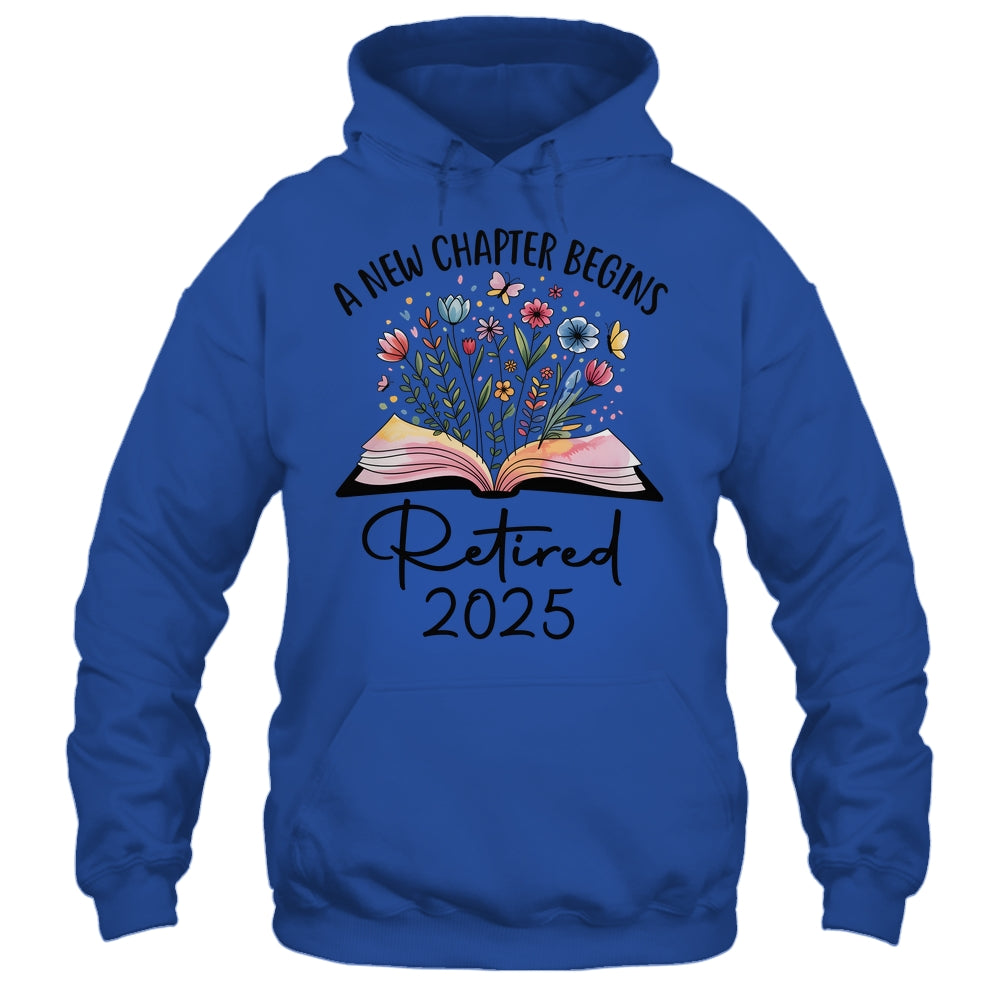 Floral Book A New Chapter Begins Retired 2025 Teacher Retirement Shirt & Tank Top | siriusteestore