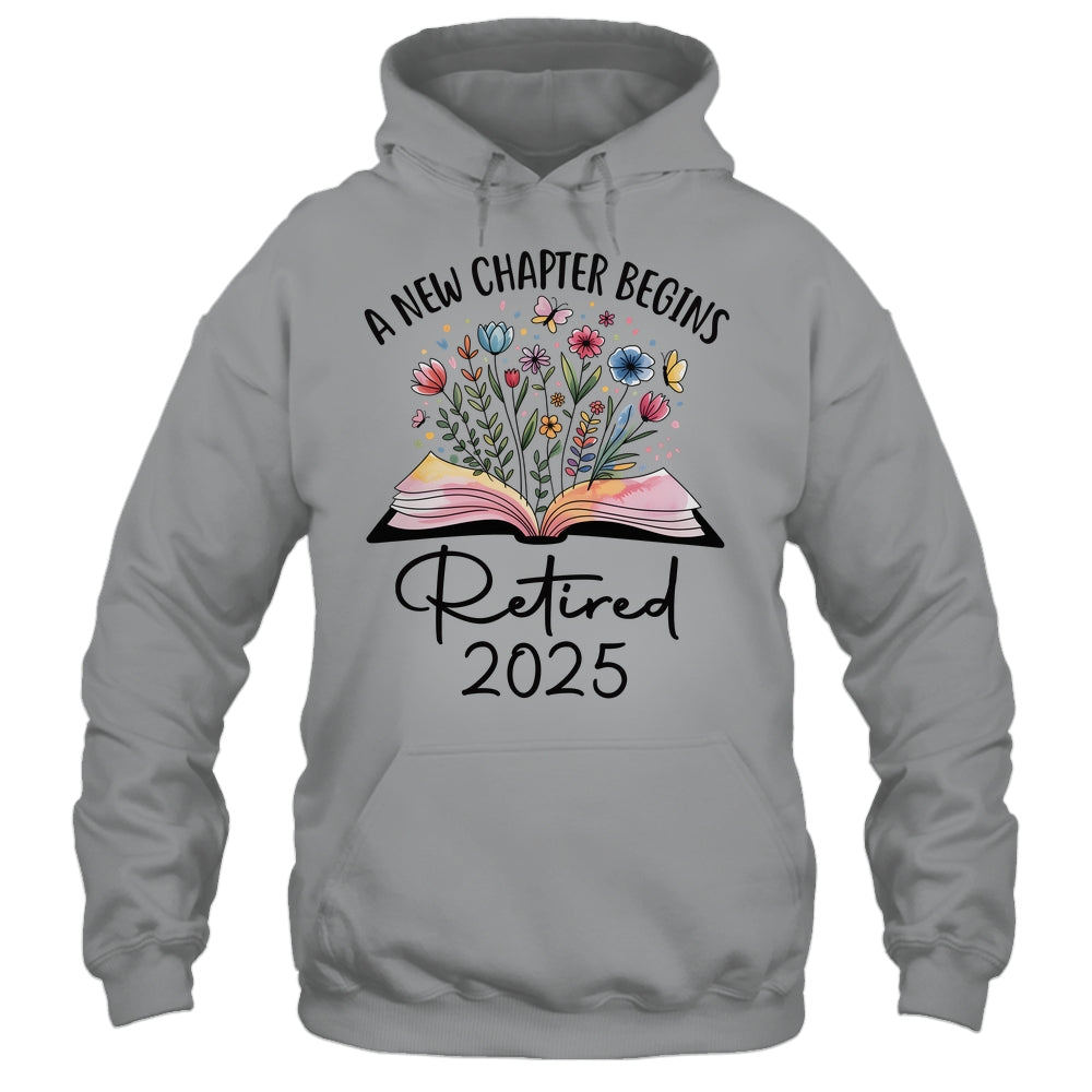 Floral Book A New Chapter Begins Retired 2025 Teacher Retirement Shirt & Tank Top | siriusteestore