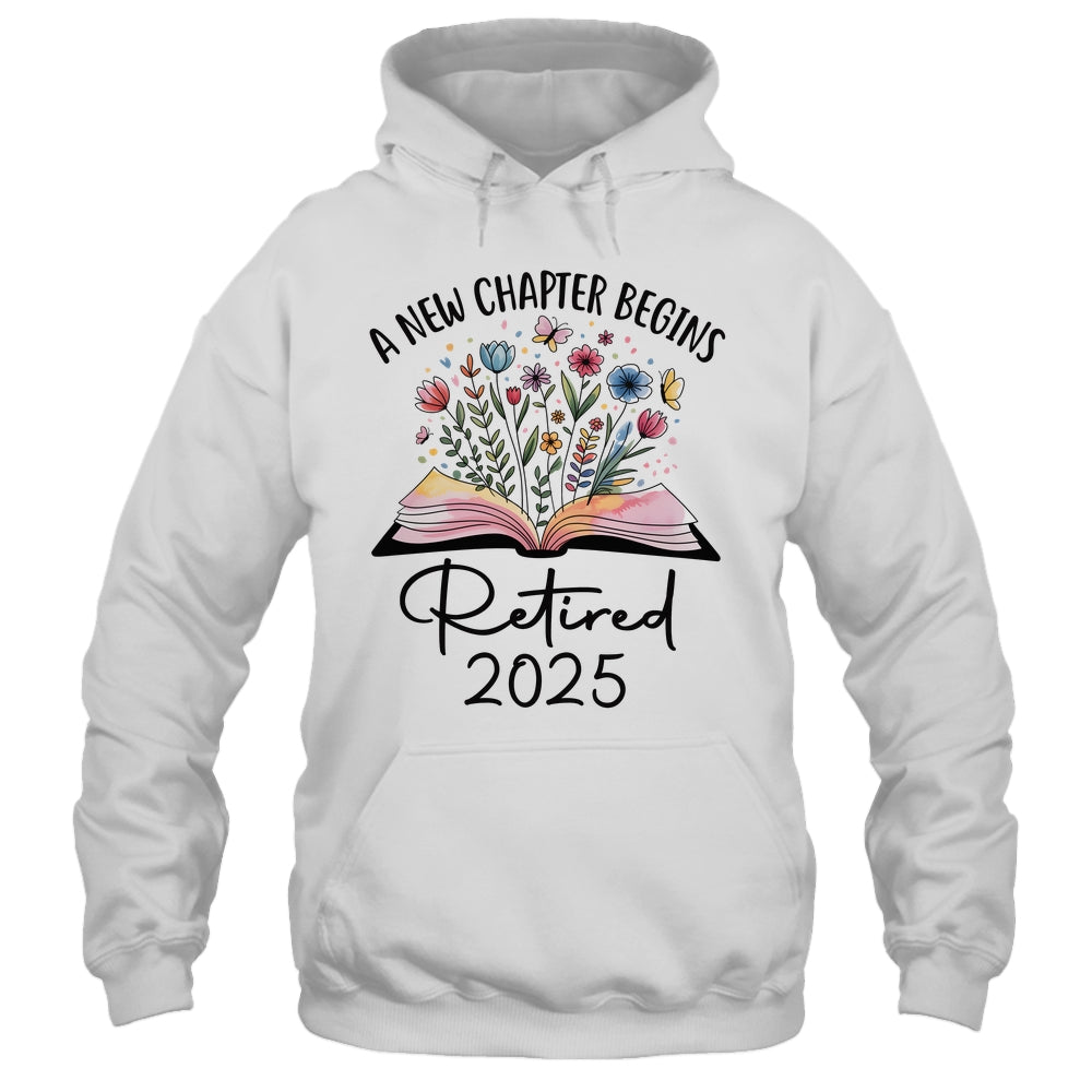 Floral Book A New Chapter Begins Retired 2025 Teacher Retirement Shirt & Tank Top | siriusteestore