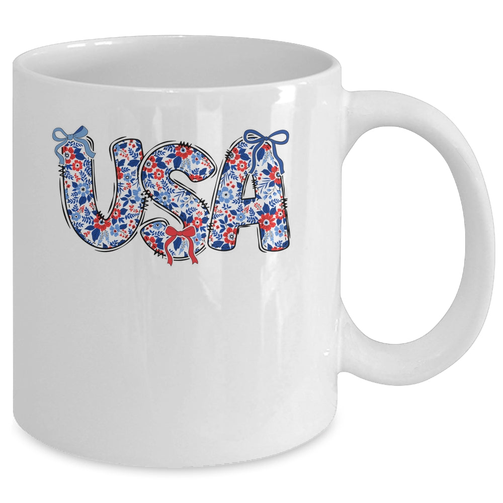 Floral Coquette USA Retro America 4th Of July Patriotic Girl Mug | siriusteestore