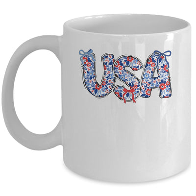 Floral Coquette USA Retro America 4th Of July Patriotic Girl Mug | siriusteestore