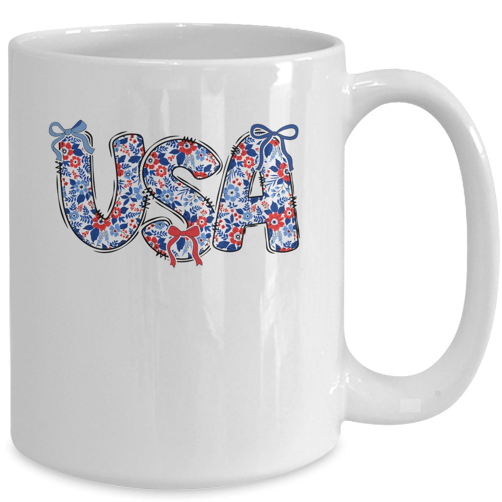 Floral Coquette USA Retro America 4th Of July Patriotic Girl Mug | siriusteestore