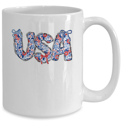 Floral Coquette USA Retro America 4th Of July Patriotic Girl Mug | siriusteestore