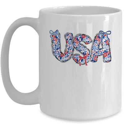 Floral Coquette USA Retro America 4th Of July Patriotic Girl Mug | siriusteestore