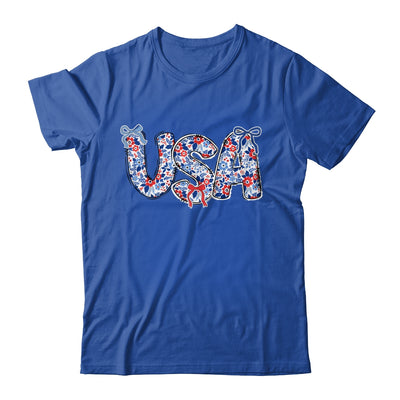 Floral Coquette USA Retro America 4th Of July Patriotic Girl Shirt & Tank Top | siriusteestore