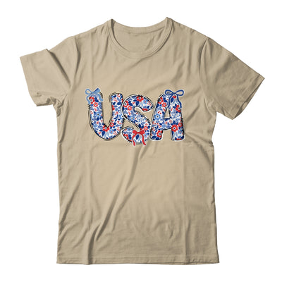 Floral Coquette USA Retro America 4th Of July Patriotic Girl Shirt & Tank Top | siriusteestore