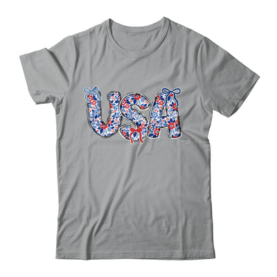 Floral Coquette USA Retro America 4th Of July Patriotic Girl Shirt & Tank Top | siriusteestore