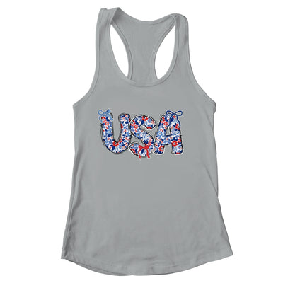 Floral Coquette USA Retro America 4th Of July Patriotic Girl Shirt & Tank Top | siriusteestore