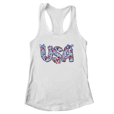 Floral Coquette USA Retro America 4th Of July Patriotic Girl Shirt & Tank Top | siriusteestore