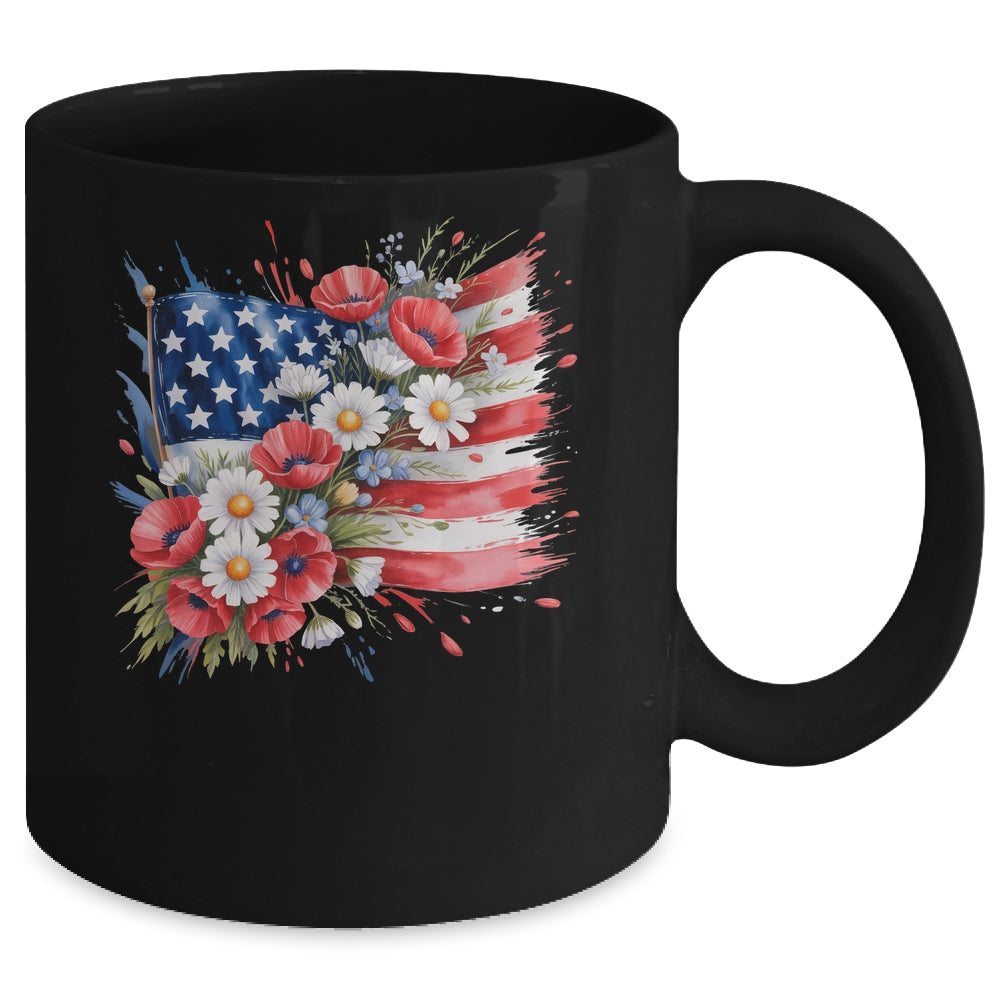 Floral Flag American Flag 4th Of July America Patriotic Mug | siriusteestore