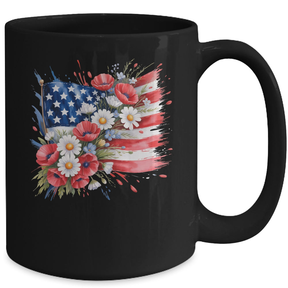 Floral Flag American Flag 4th Of July America Patriotic Mug | siriusteestore