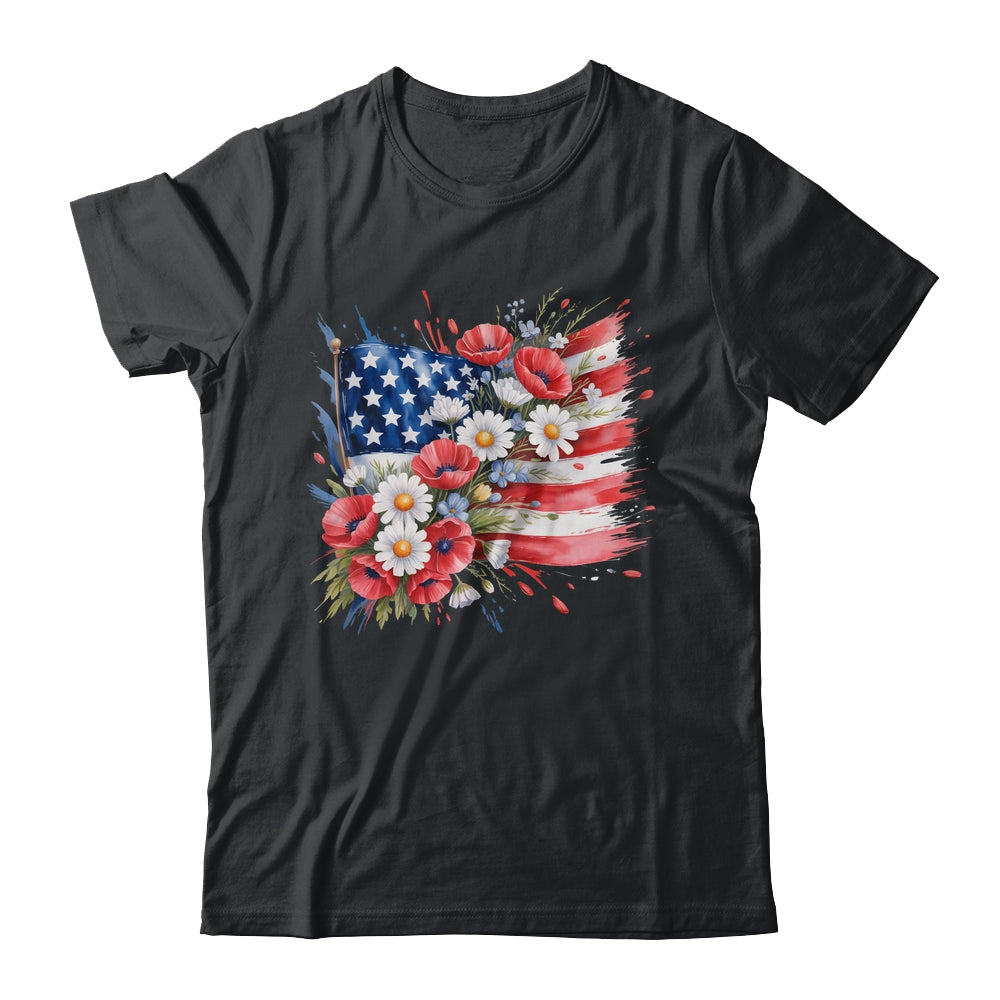 Floral Flag American Flag 4th Of July America Patriotic Shirt & Tank Top | siriusteestore