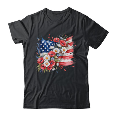 Floral Flag American Flag 4th Of July America Patriotic Shirt & Tank Top | siriusteestore