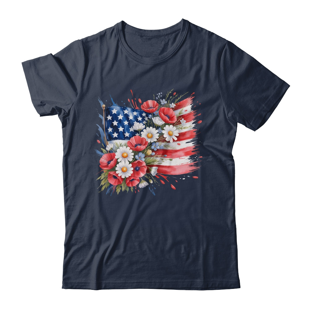 Floral Flag American Flag 4th Of July America Patriotic Shirt & Tank Top | siriusteestore