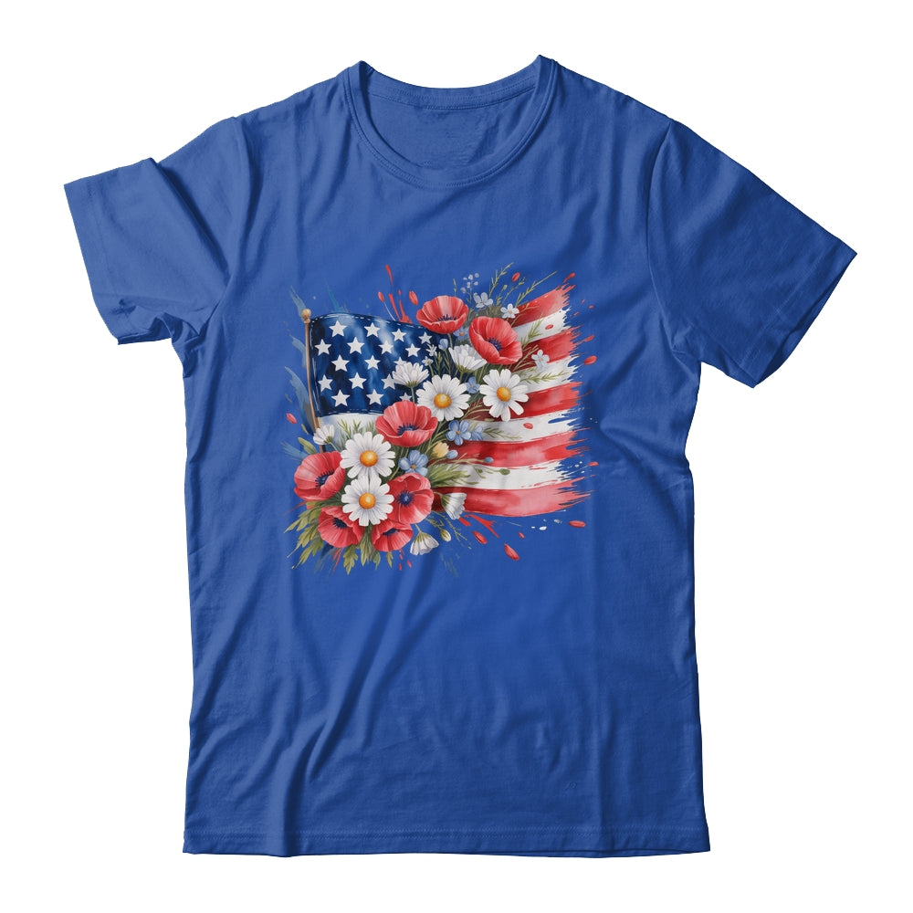 Floral Flag American Flag 4th Of July America Patriotic Shirt & Tank Top | siriusteestore