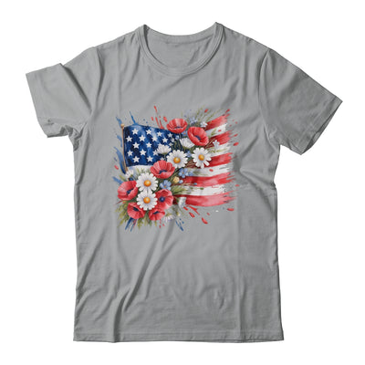 Floral Flag American Flag 4th Of July America Patriotic Shirt & Tank Top | siriusteestore