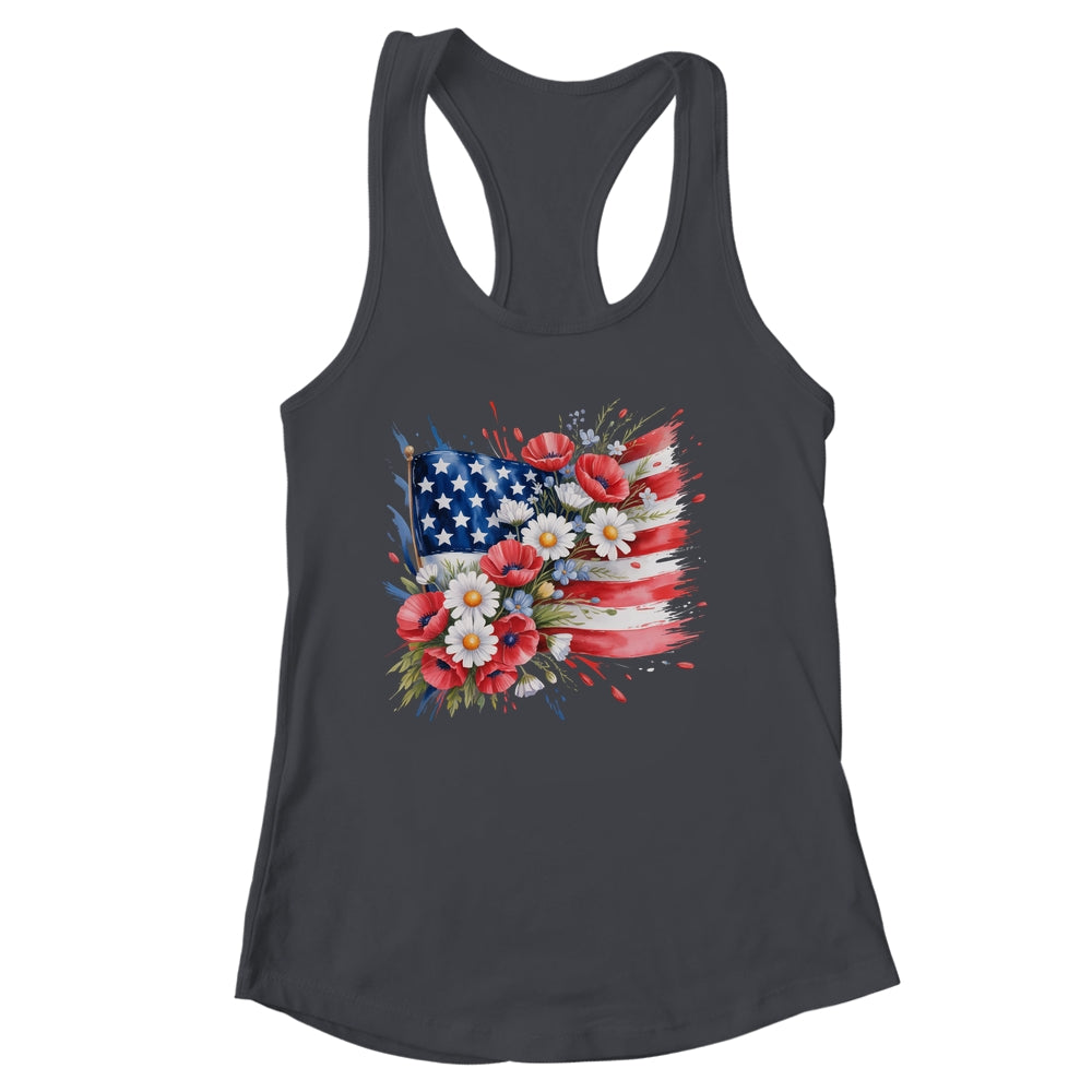 Floral Flag American Flag 4th Of July America Patriotic Shirt & Tank Top | siriusteestore