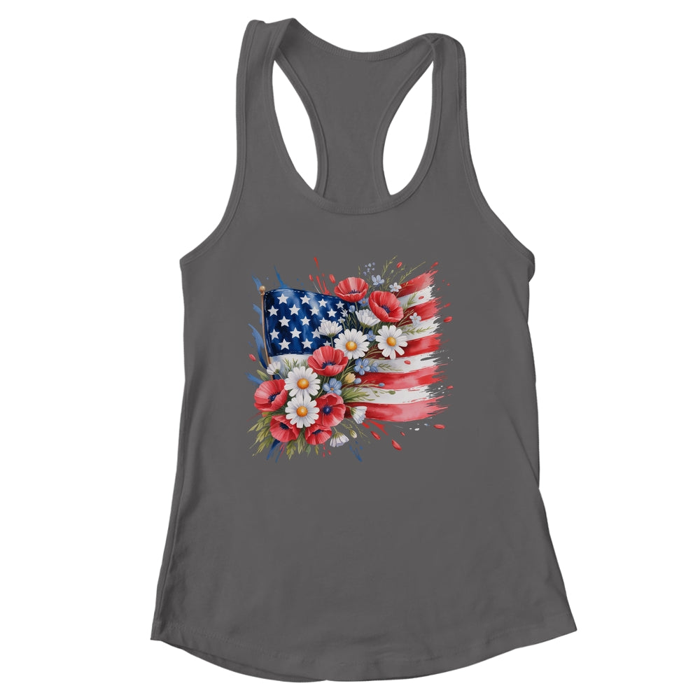 Floral Flag American Flag 4th Of July America Patriotic Shirt & Tank Top | siriusteestore