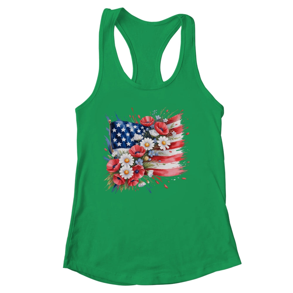 Floral Flag American Flag 4th Of July America Patriotic Shirt & Tank Top | siriusteestore