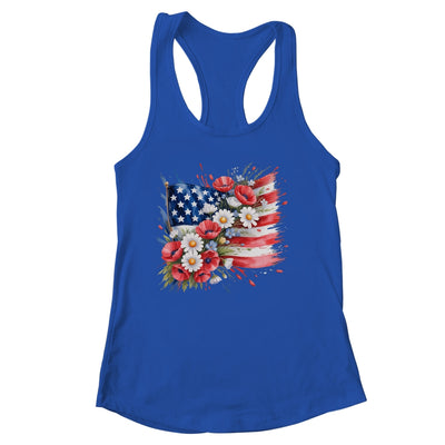 Floral Flag American Flag 4th Of July America Patriotic Shirt & Tank Top | siriusteestore