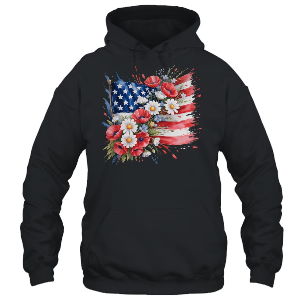 Floral Flag American Flag 4th Of July America Patriotic Shirt & Tank Top | siriusteestore